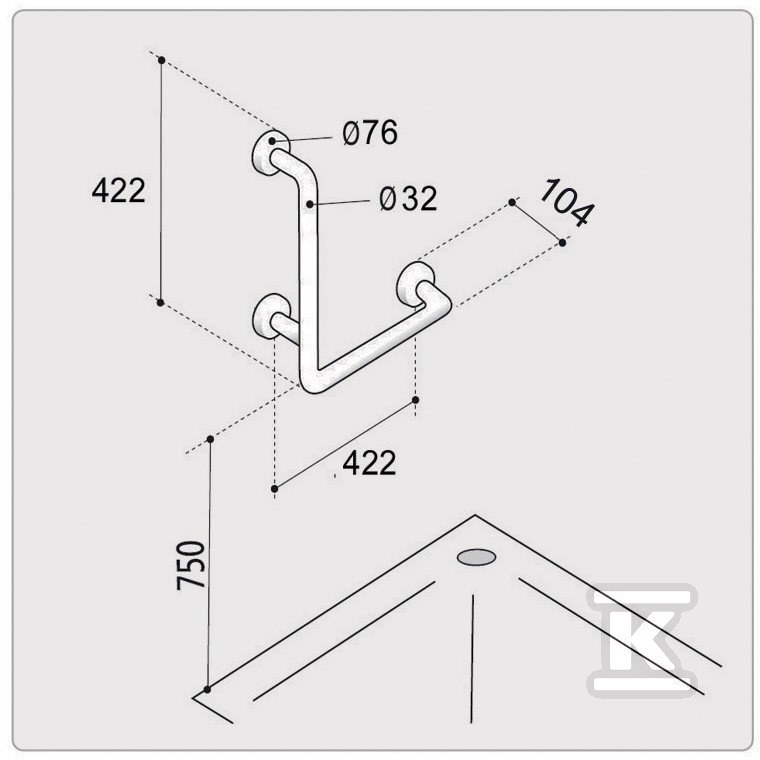 Angled handrail for showering 40x40cm - RK 9